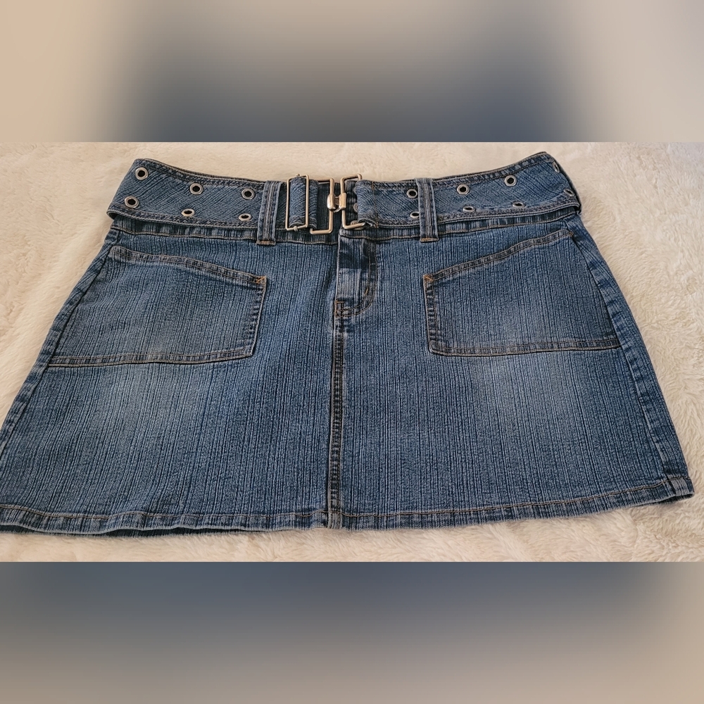 Denim Mini Skirt with Belt